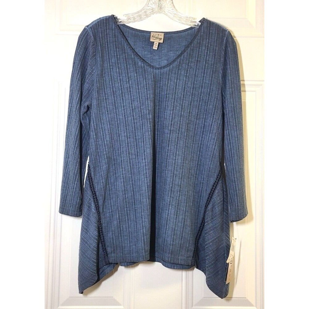 Como Vintage Top Shirt NWT V-Neck Pullover Tunic Sharkbite Womens Size M Crochet
